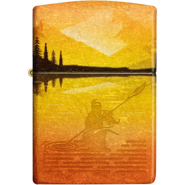 Zippo Lighter: Lake Fishing Design 540 Tumbled Brass Finish | 46927