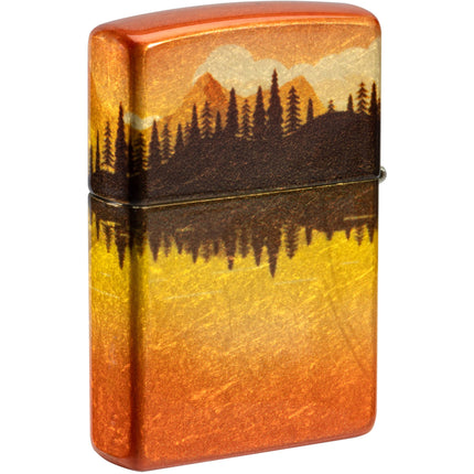 Zippo Lighter: Lake Fishing Design 540 Tumbled Brass Finish | 46927