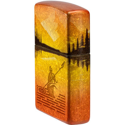 Zippo Lighter: Lake Fishing Design 540 Tumbled Brass Finish | 46927