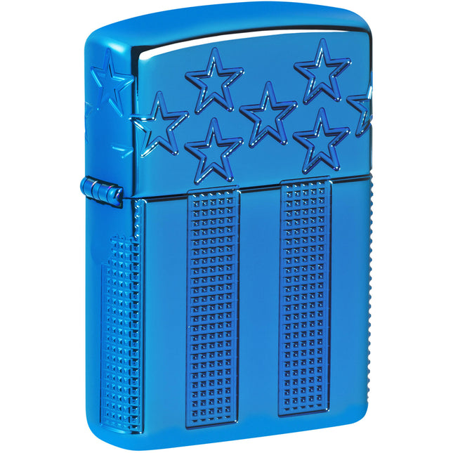 Zippo Lighter: American Flag Design High Polish Blue | 46929