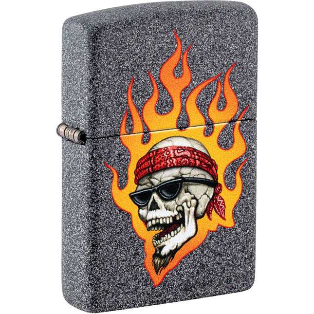 Zippo Lighter: Rietveld Flaming Skull Design Classic Iron Stone | 46933