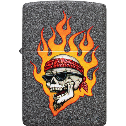 Zippo Lighter: Rietveld Flaming Skull Design Classic Iron Stone | 46933