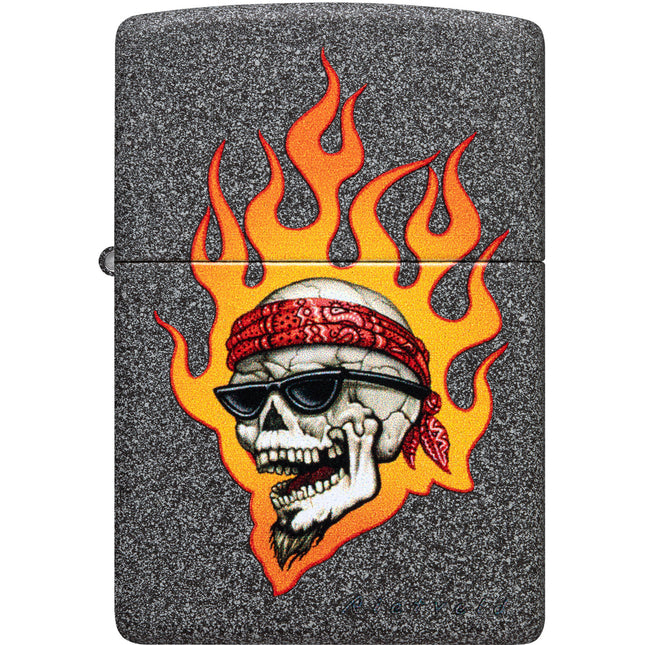 Zippo Lighter: Rietveld Flaming Skull Design Classic Iron Stone | 46933