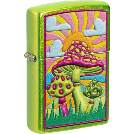 Zippo Lighter: Color Image Mushroom Design Lurid Green Finish | 46954