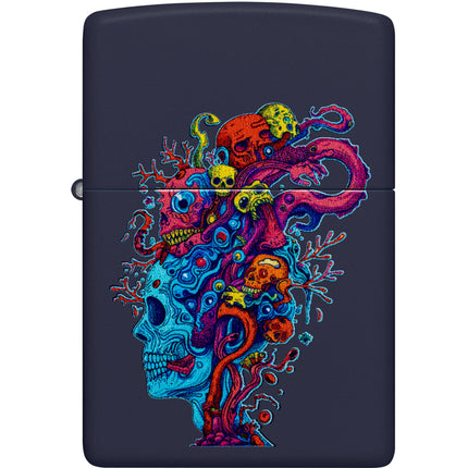 Zippo Lighter: Color Image Skull Design Navy Matte Finish | 46958