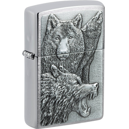 Zippo Lighter: Wolf Pack Emblem Attached Brushed Chrome Finish | 46960