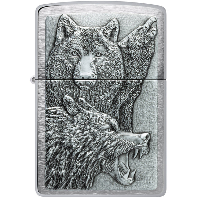 Zippo Lighter: Wolf Pack Emblem Attached Brushed Chrome Finish | 46960