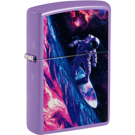 Zippo Lighter: Surfing Astronaut Design Smoky Lavender Finish | 46999