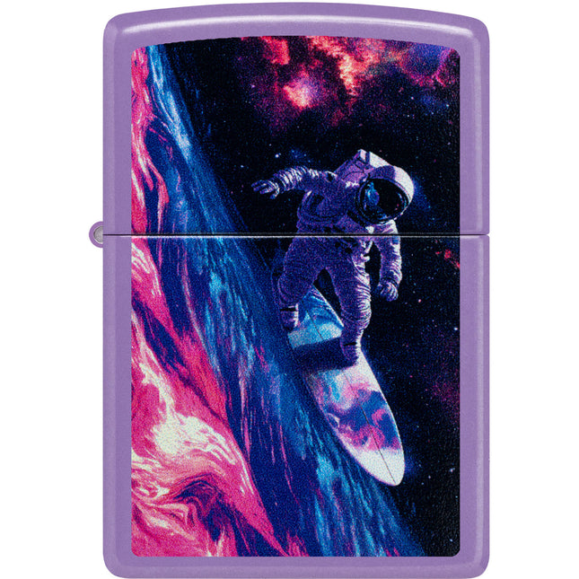 Zippo Lighter: Surfing Astronaut Design Smoky Lavender Finish | 46999