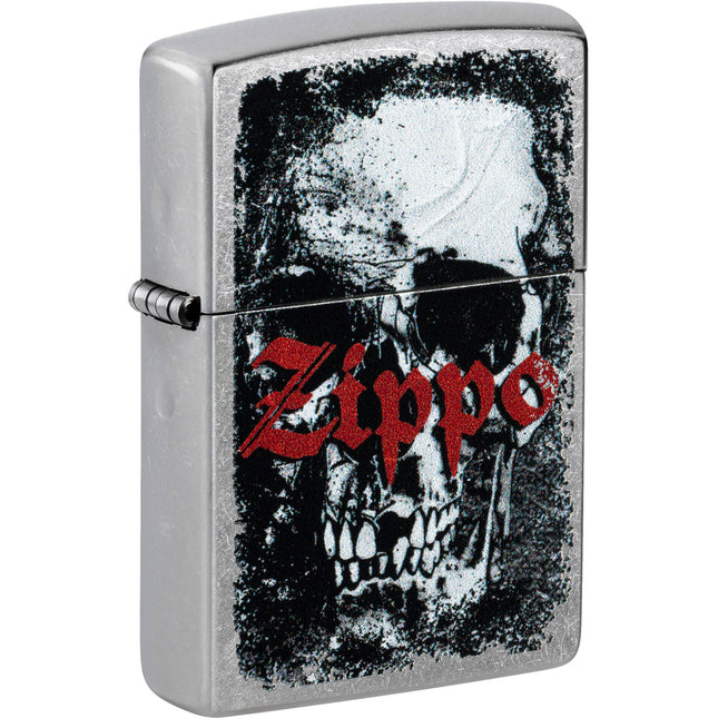 Zippo Lighter: Skull Design Street Chrome Finished | 47002