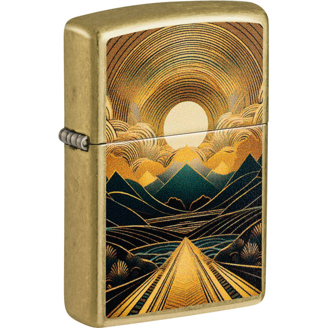 Zippo Lighter: Through The Mountains Design Street Brass Finish | 47137