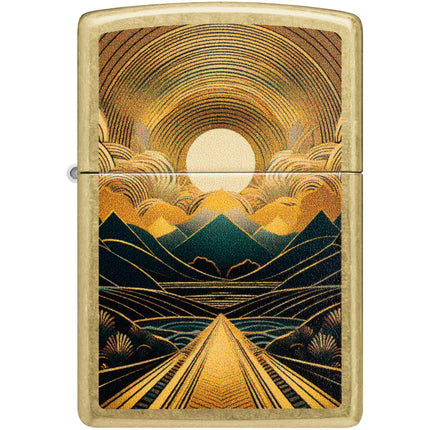 Zippo Lighter: Through The Mountains Design Street Brass Finish | 47137