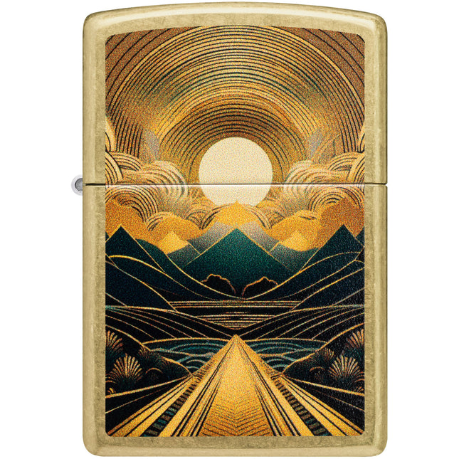 Zippo Lighter: Through The Mountains Design Street Brass Finish | 47137