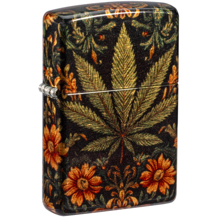Zippo Lighter: Leaf and Flowers Design Tumbled Brass Finished | 47139