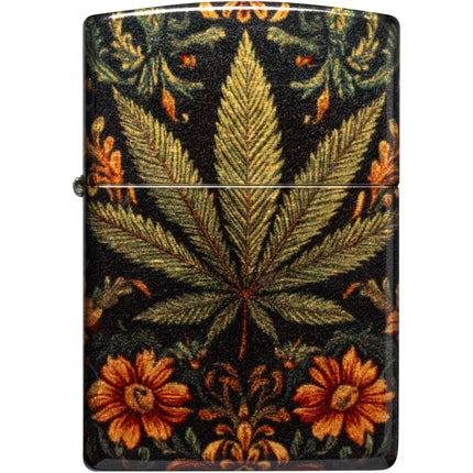 Zippo Lighter: Leaf and Flowers Design Tumbled Brass Finished | 47139
