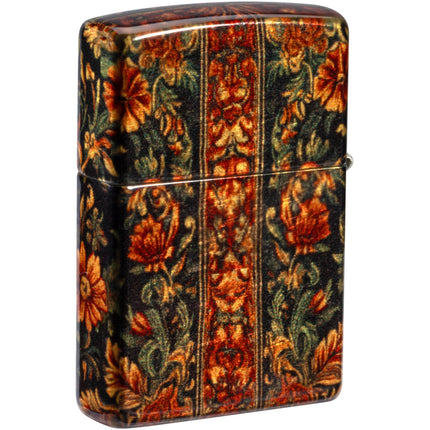 Zippo Lighter: Leaf and Flowers Design Tumbled Brass Finished | 47139