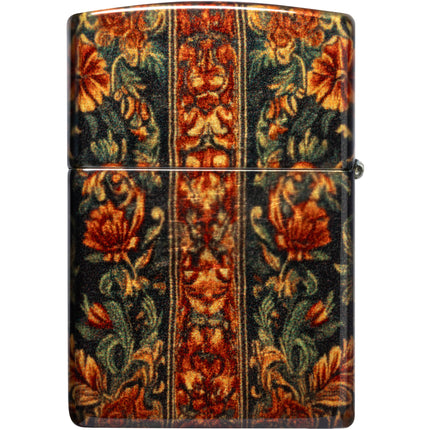 Zippo Lighter: Leaf and Flowers Design Tumbled Brass Finished | 47139