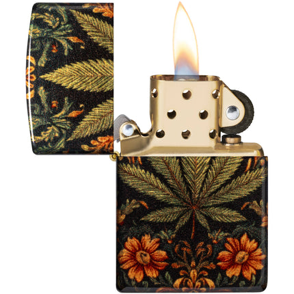 Zippo Lighter: Leaf and Flowers Design Tumbled Brass Finished | 47139