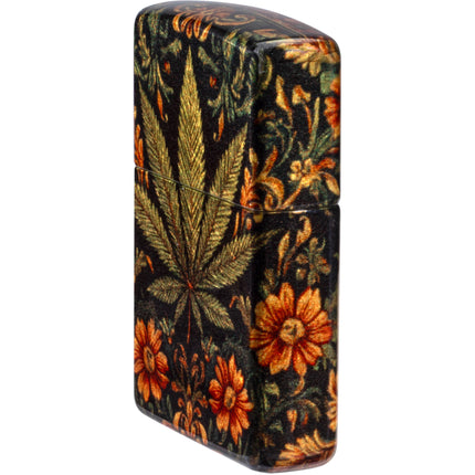 Zippo Lighter: Leaf and Flowers Design Tumbled Brass Finished | 47139