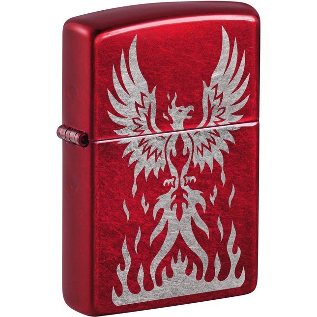 Zippo Lighter: Laser Engraved Phoenix Candy Apple Red Finish | 47140