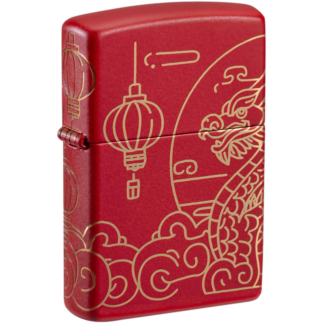 Zippo Lighter: Asian Dragon Design Red Matte Laser 360 Degree | 47146