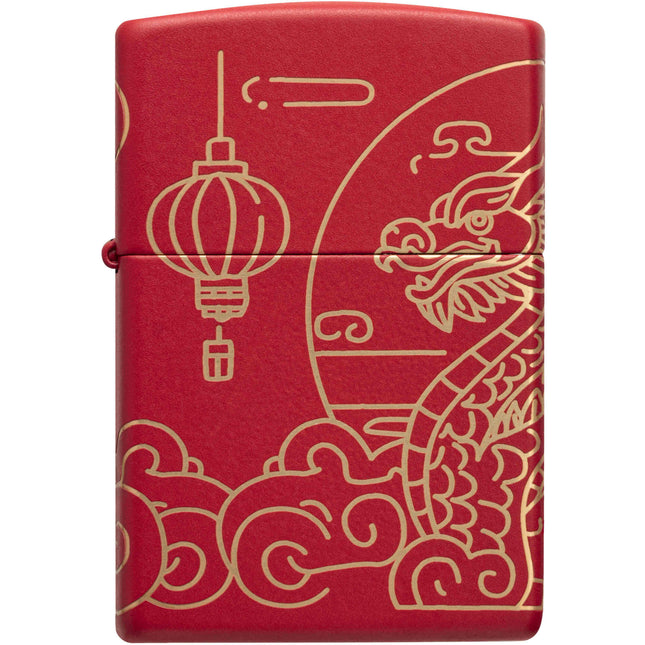 Zippo Lighter: Asian Dragon Design Red Matte Laser 360 Degree | 47146