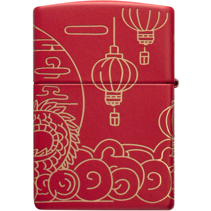 Zippo Lighter: Asian Dragon Design Red Matte Laser 360 Degree | 47146