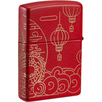 Zippo Lighter: Asian Dragon Design Red Matte Laser 360 Degree | 47146