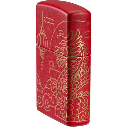 Zippo Lighter: Asian Dragon Design Red Matte Laser 360 Degree | 47146
