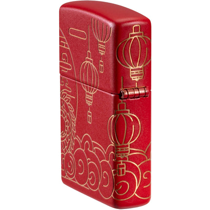 Zippo Lighter: Asian Dragon Design Red Matte Laser 360 Degree | 47146