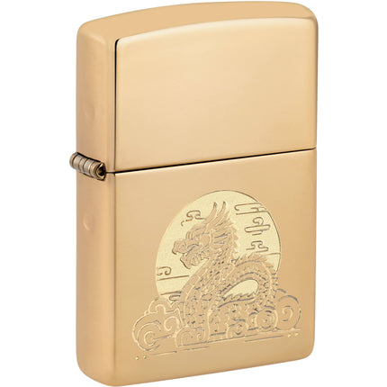 Zippo Lighter: Moon Dragon Design High Polish Brass Finish | 47147