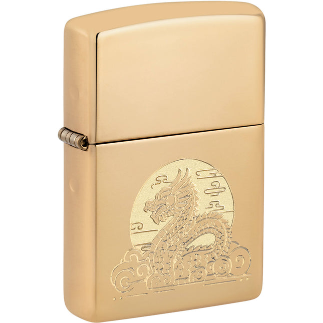 Zippo Lighter: Moon Dragon Design High Polish Brass Finish | 47147