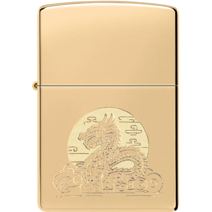 Zippo Lighter: Moon Dragon Design High Polish Brass Finish | 47147