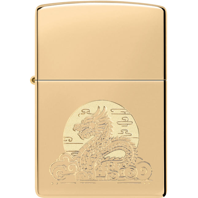 Zippo Lighter: Moon Dragon Design High Polish Brass Finish | 47147