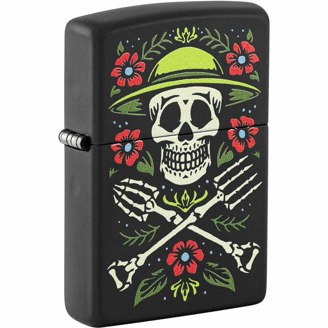 Zippo Lighter: Skull Gardener Design Black Matte | 47152