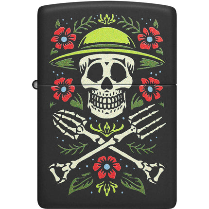 Zippo Lighter: Skull Gardener Design Black Matte | 47152