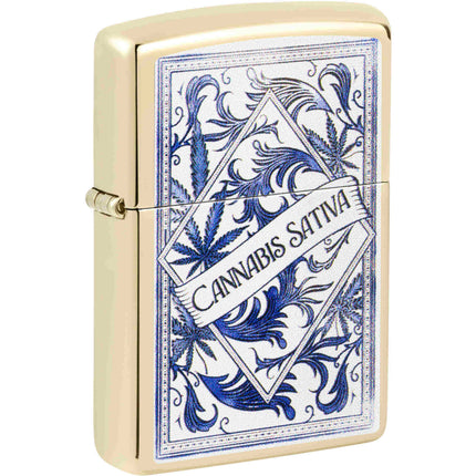 Zippo Lighter: Cannabis Sativa Design Champagne | 47153