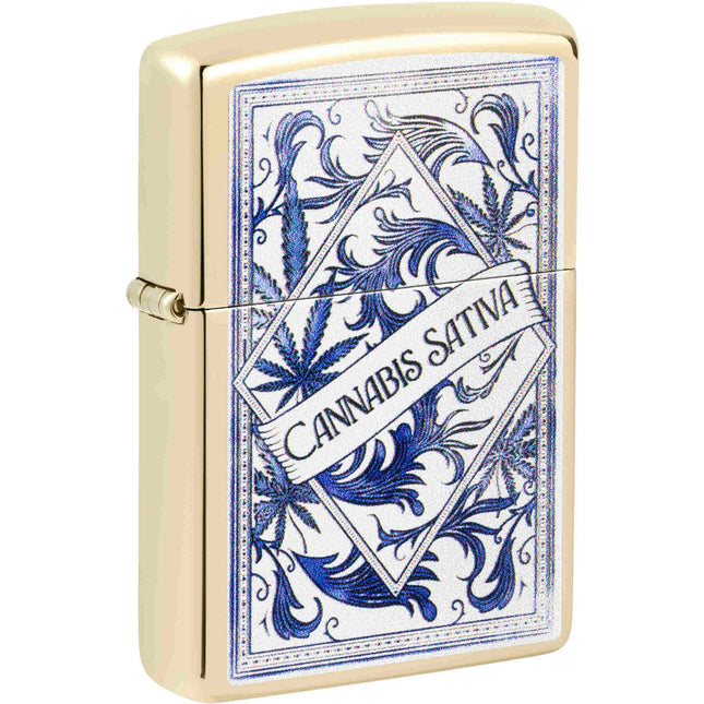 Zippo Lighter: Cannabis Sativa Design Champagne | 47153