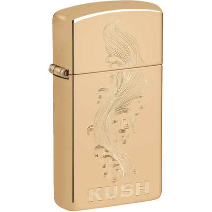 Zippo Windproof Pocket Lighter - Slim Cannabis Design High Polish Brass | 47173