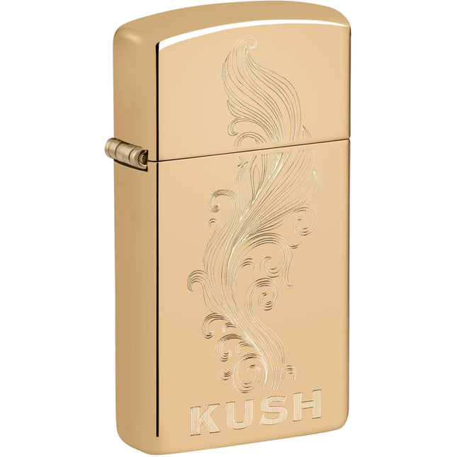 Zippo Windproof Pocket Lighter - Slim Cannabis Design High Polish Brass | 47173