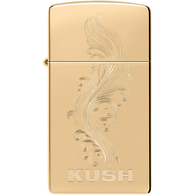 Zippo Windproof Pocket Lighter - Slim Cannabis Design High Polish Brass | 47173
