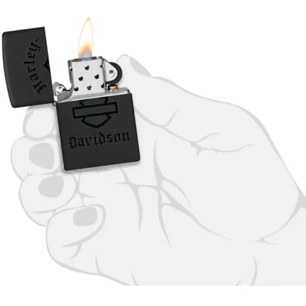 Zippo Windproof Lighter - Iconic Harley Davidson Logo Black Matte Finish | 46218