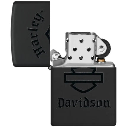 Zippo Windproof Lighter - Iconic Harley Davidson Logo Black Matte Finish | 46218