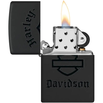 Zippo Windproof Lighter - Iconic Harley Davidson Logo Black Matte Finish | 46218