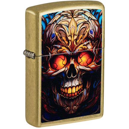 Zippo Windproof Lighter - Stained Glass Skull Design Classic Street Brass | 46715