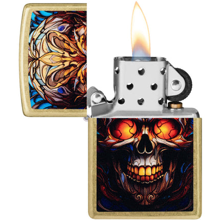 Zippo Windproof Lighter - Stained Glass Skull Design Classic Street Brass | 46715