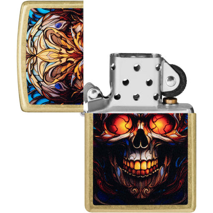 Zippo Windproof Lighter - Stained Glass Skull Design Classic Street Brass | 46715