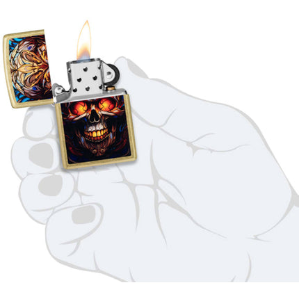 Zippo Windproof Lighter - Stained Glass Skull Design Classic Street Brass | 46715