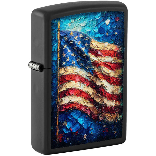 Zippo Windproof Lighter - American Flag Design Classic Black Matte Finish | 46718