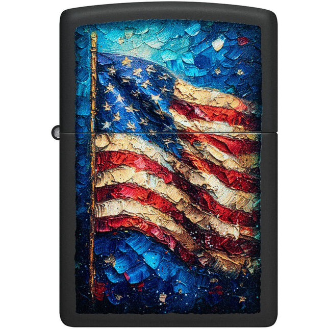 Zippo Windproof Lighter - American Flag Design Classic Black Matte Finish | 46718